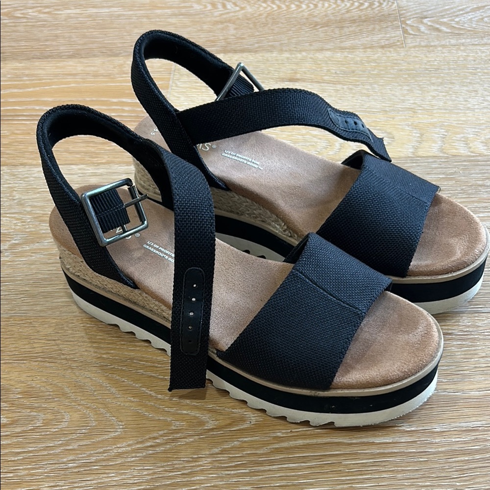 Toms Black Platform Slingback Sandals